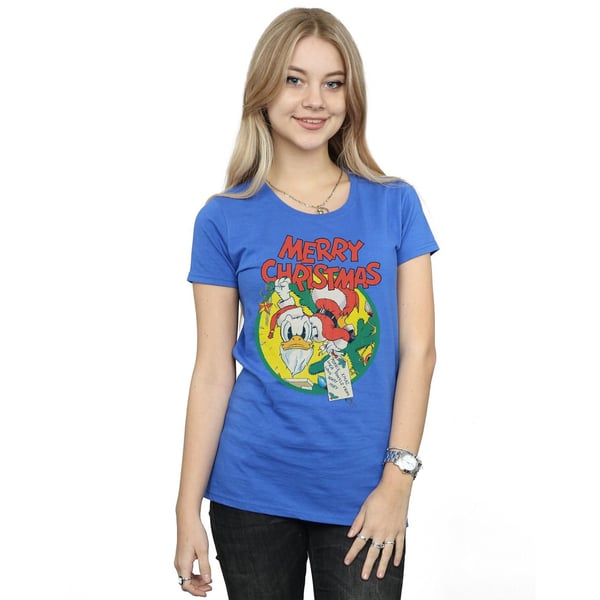 Disney Womens/Ladies Donald Duck Merry Christmas Cotton T-Shirt