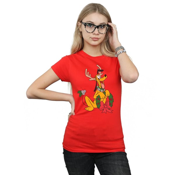 Disney Womens/Ladies Pluto Christmas Reindeer Cotton T-Shirt