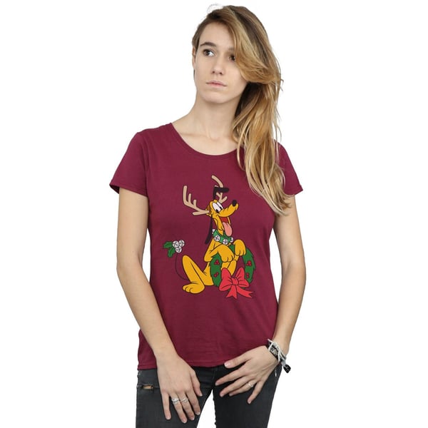 Disney Womens/Ladies Pluto Christmas Reindeer Cotton T-Shirt