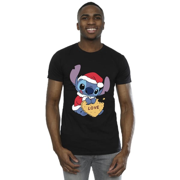 Disney Mens Lilo And Stitch Christmas Love Biscuit T-Shirt