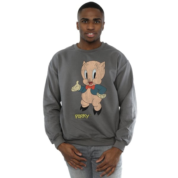 Looney Tunes Mens Porky Pig Distressed Sweatshirt