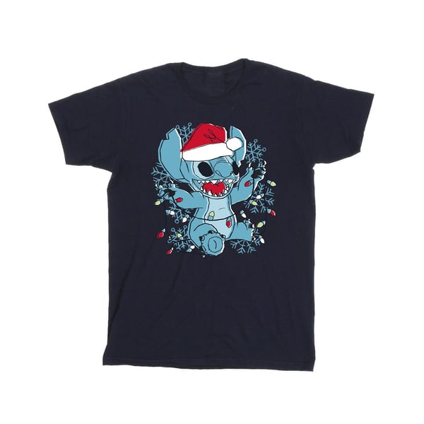 Disney Mens Lilo And Stitch Christmas Lights Sketch T-Shirt