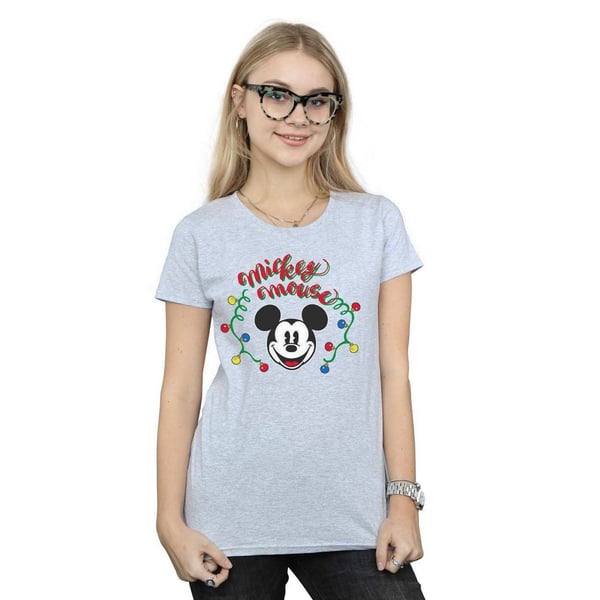 Disney Womens/Ladies Mickey Mouse Christmas Light Bulbs Cotton T-Shirt