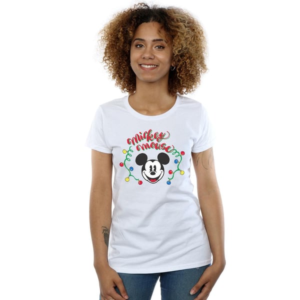 Disney Womens/Ladies Mickey Mouse Christmas Light Bulbs Cotton T-Shirt