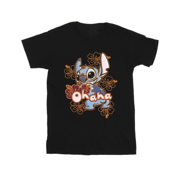 Disney Mens Lilo And Stitch Ohana Orange Hibiscus T-Shirt