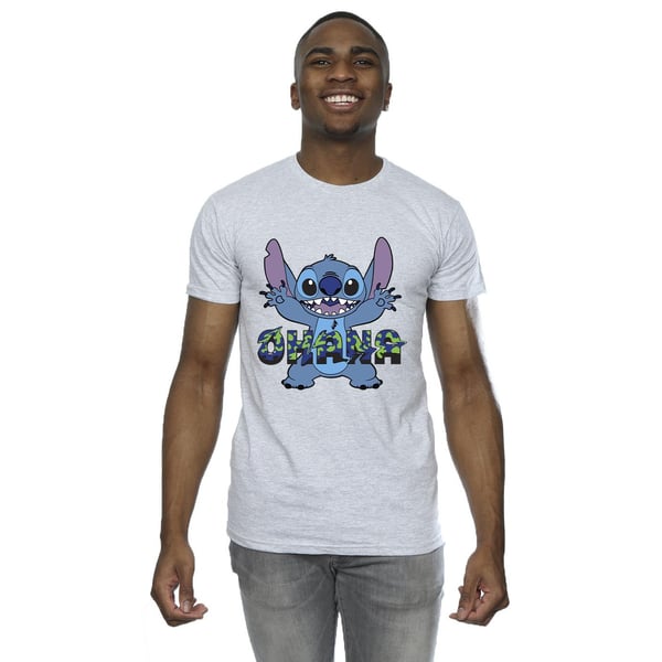 Disney Mens Lilo And Stitch Ohana Blue Glitch T-Shirt