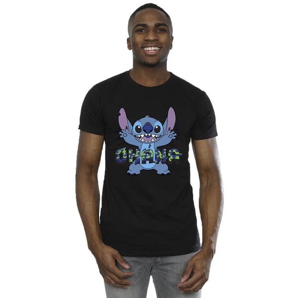Disney Mens Lilo And Stitch Ohana Blue Glitch T-Shirt