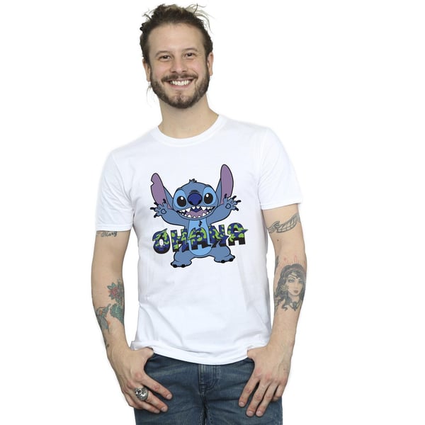 Disney Mens Lilo And Stitch Ohana Blue Glitch T-Shirt