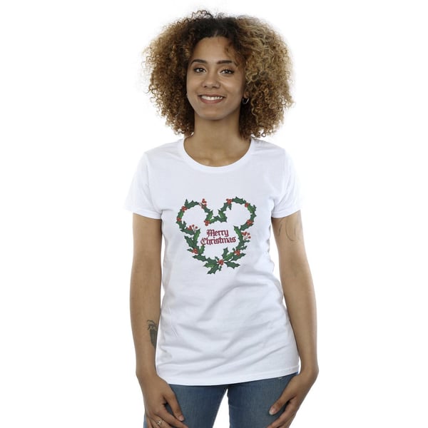 Disney Womens/Ladies Mickey Mouse Merry Christmas Holly Cotton T-Shirt