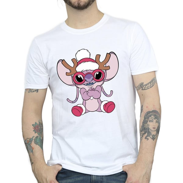 Disney Mens Lilo & Stitch Angel Reindeer T-Shirt