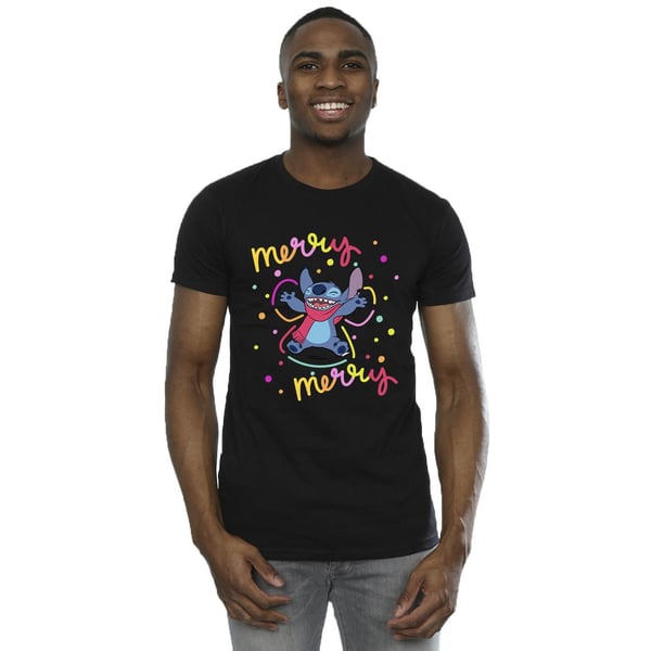 Disney Mens Lilo & Stitch Merry Rainbow T-Shirt