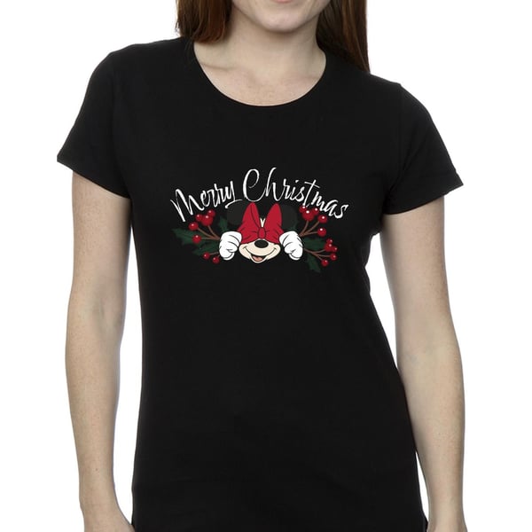 Disney Womens/Ladies Minnie Mouse Christmas Holly Cotton T-Shirt