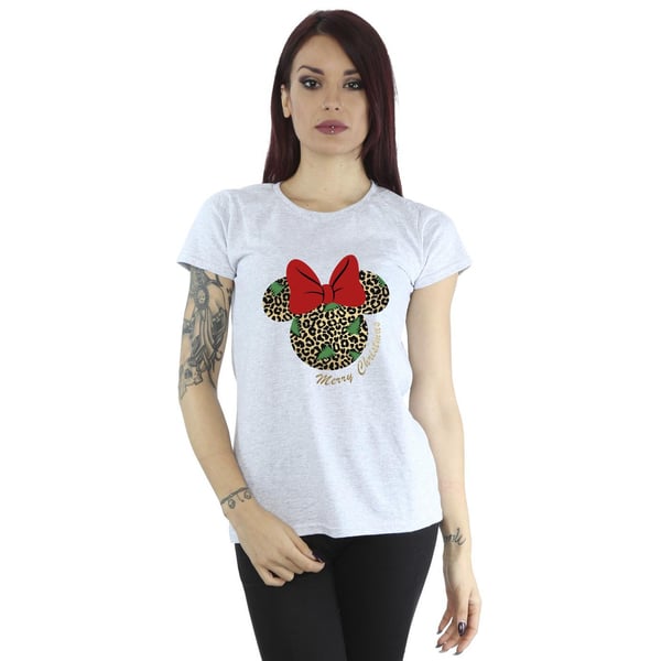 Disney Womens/Ladies Minnie Mouse Leopard Christmas Cotton T-Shirt