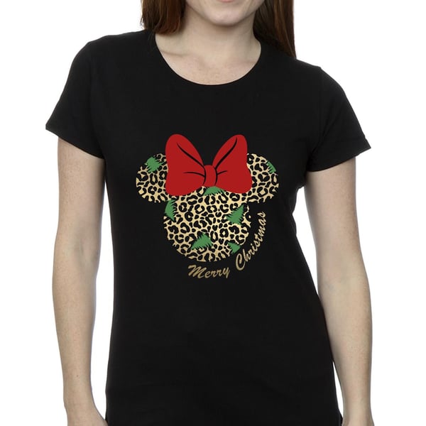 Disney Womens/Ladies Minnie Mouse Leopard Christmas Cotton T-Shirt
