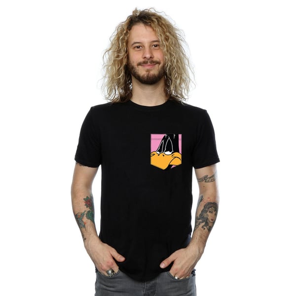 Looney Tunes Mens Daffy Duck Face Faux Pocket T-Shirt