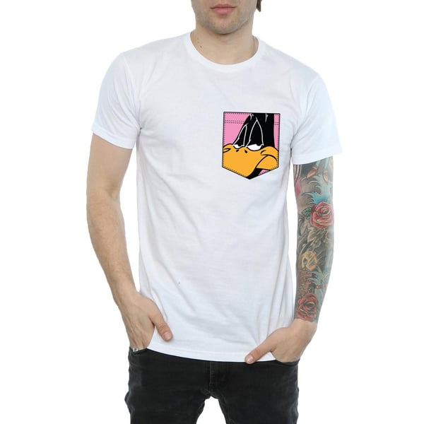 Looney Tunes Mens Daffy Duck Face Faux Pocket T-Shirt