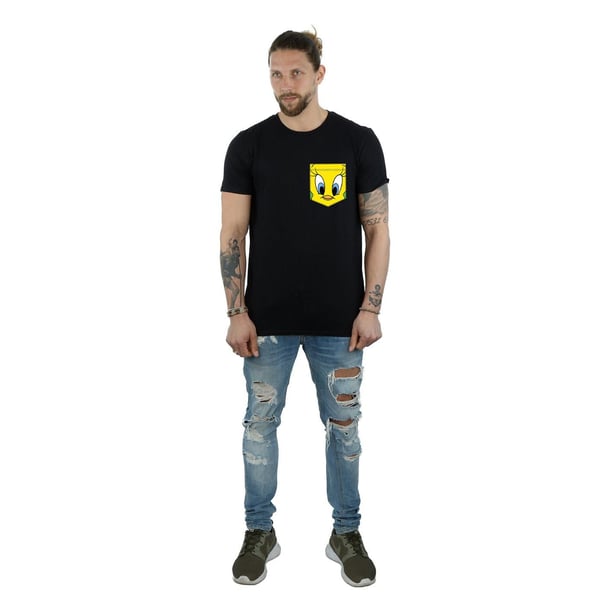 Looney Tunes Mens Tweety Pie Face Faux Pocket T-Shirt