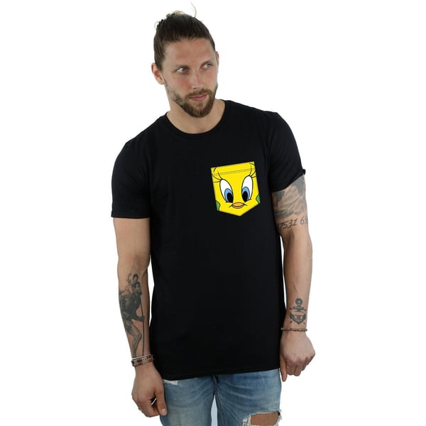 Looney Tunes Mens Tweety Pie Face Faux Pocket T-Shirt