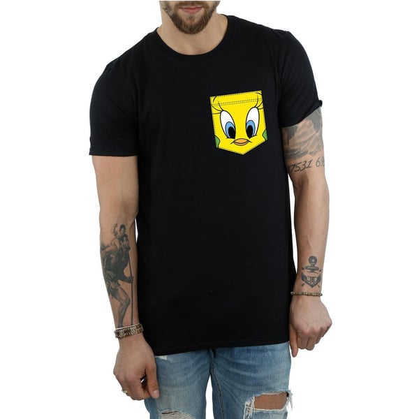 Looney Tunes Mens Tweety Pie Face Faux Pocket T-Shirt