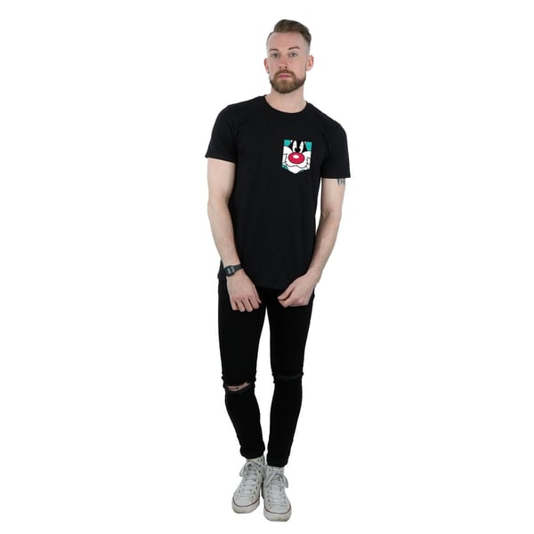 Looney Tunes Mens Sylvester Face Faux Pocket T-Shirt