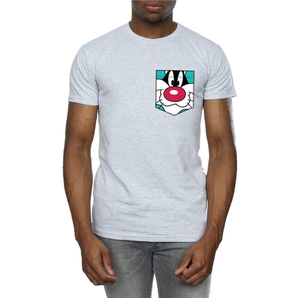 Looney Tunes Mens Sylvester Face Faux Pocket T-Shirt