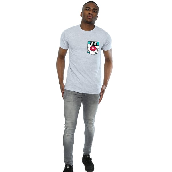 Looney Tunes Mens Sylvester Face Faux Pocket T-Shirt