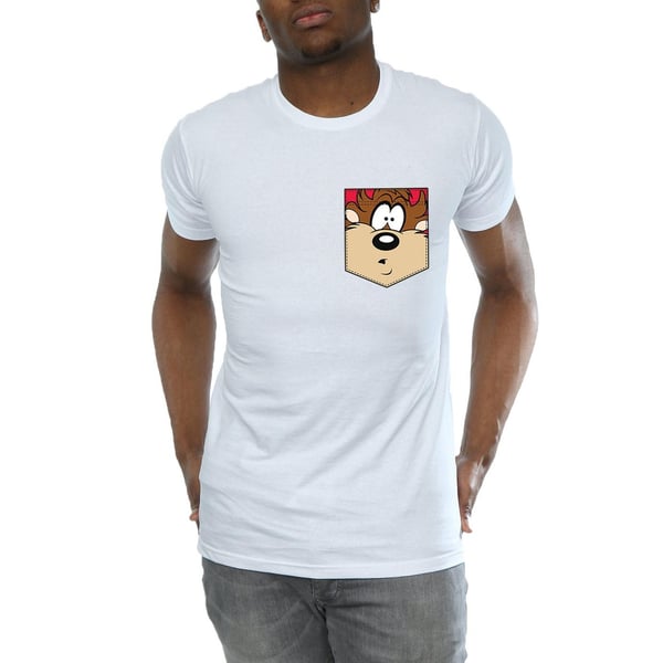 Looney Tunes Mens Tasmanian Devil Face Faux Pocket T-Shirt