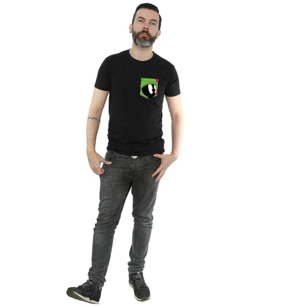 Looney Tunes Mens Marvin The Martian Face Faux Pocket T-Shirt