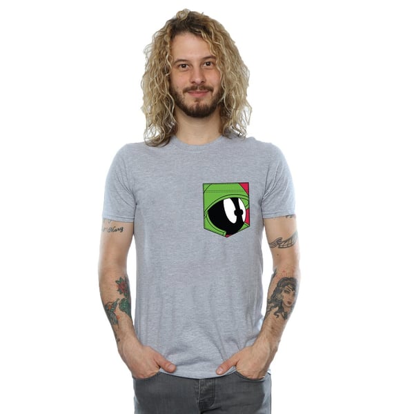 Looney Tunes Mens Marvin The Martian Face Faux Pocket T-Shirt