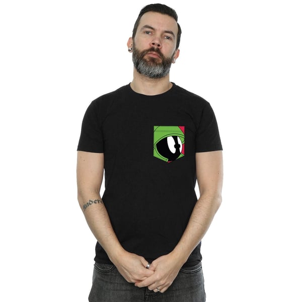 Looney Tunes Mens Marvin The Martian Face Faux Pocket T-Shirt