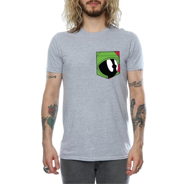 Looney Tunes Mens Marvin The Martian Face Faux Pocket T-Shirt