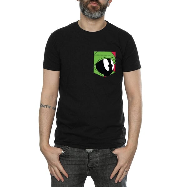 Looney Tunes Mens Marvin The Martian Face Faux Pocket T-Shirt