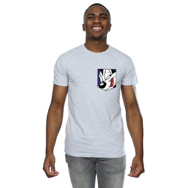 Looney Tunes Mens Pepe Le Pew Face Faux Pocket T-Shirt