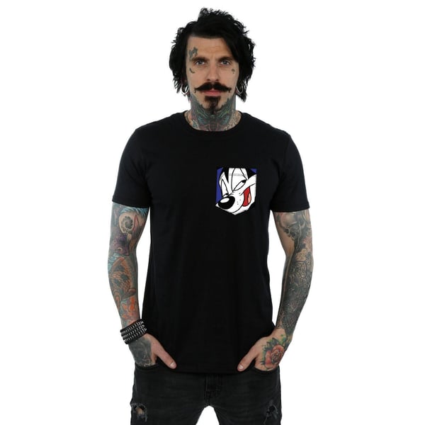 Looney Tunes Mens Pepe Le Pew Face Faux Pocket T-Shirt