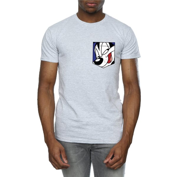Looney Tunes Mens Pepe Le Pew Face Faux Pocket T-Shirt