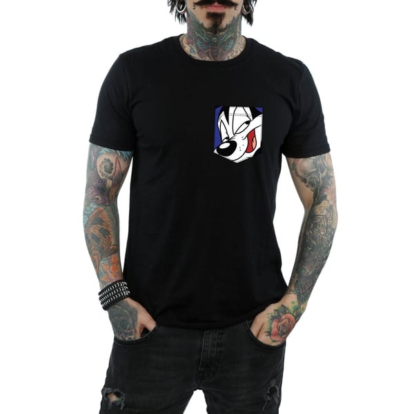 Looney Tunes Mens Pepe Le Pew Face Faux Pocket T-Shirt