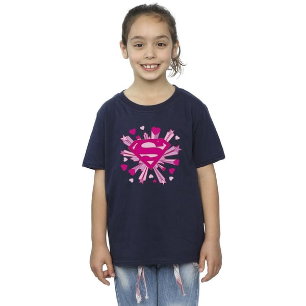 DC Comics Girls Superman Pink Hearts And Stars Logo Cotton T-Shirt