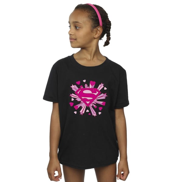 DC Comics Girls Superman Pink Hearts And Stars Logo Cotton T-Shirt