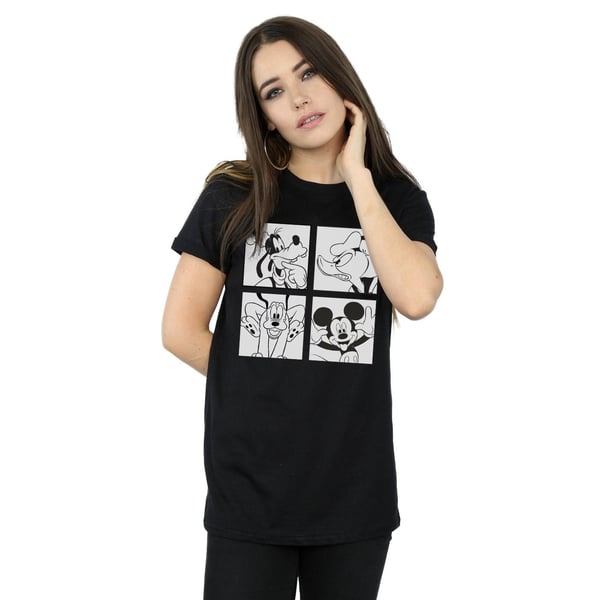 Disney Womens/Ladies Mickey, Donald, Goofy And Pluto Boxed Cotton Boyfriend T-Shirt