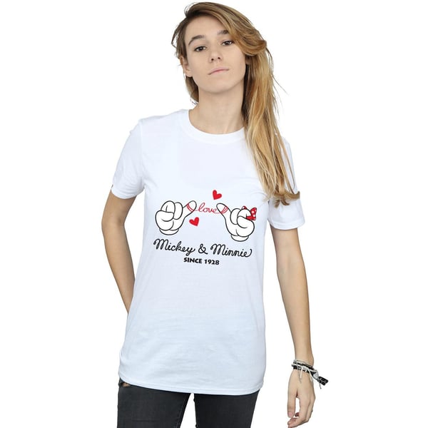 Disney Womens/Ladies Mickey Mouse Love Hands Cotton Boyfriend T-Shirt