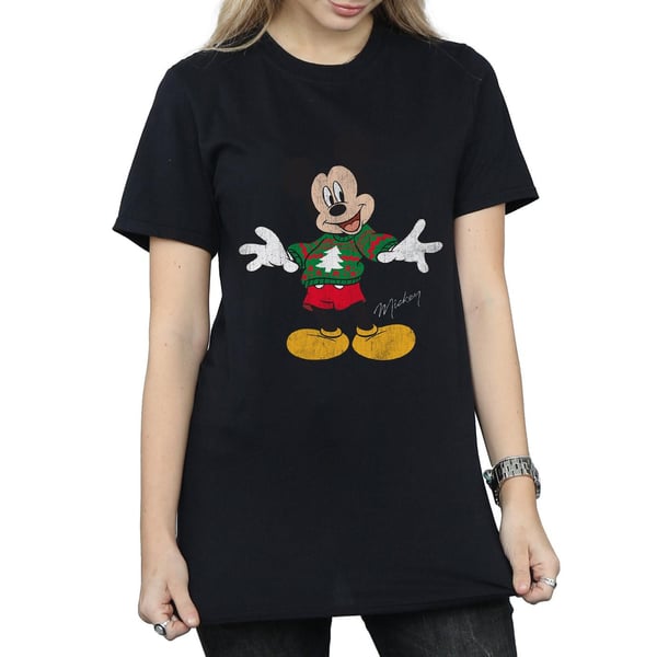 Disney Womens/Ladies Mickey Mouse Christmas Jumper Cotton Boyfriend T-Shirt