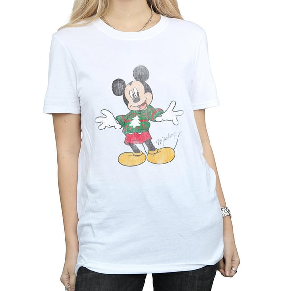Disney Womens/Ladies Mickey Mouse Christmas Jumper Cotton Boyfriend T-Shirt