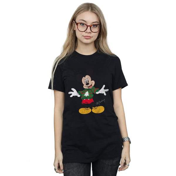 Disney Womens/Ladies Mickey Mouse Christmas Jumper Cotton Boyfriend T-Shirt