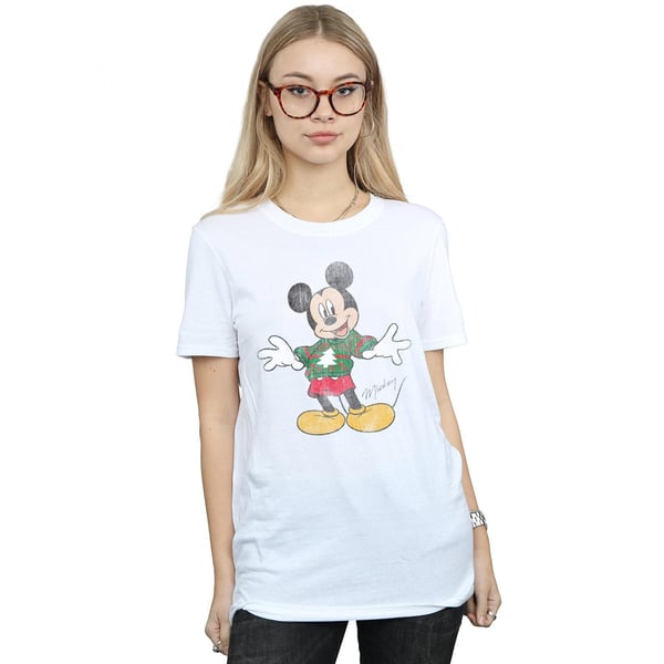 Disney Womens/Ladies Mickey Mouse Christmas Jumper Cotton Boyfriend T-Shirt