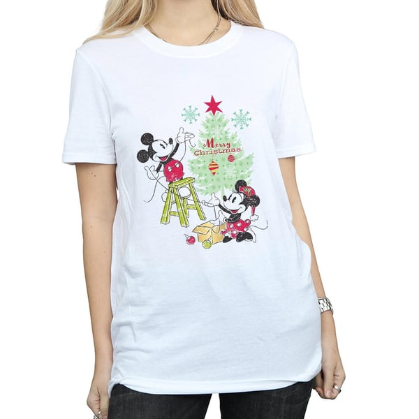 Disney Womens/Ladies Mickey And Minnie Christmas Tree Cotton Boyfriend T-Shirt