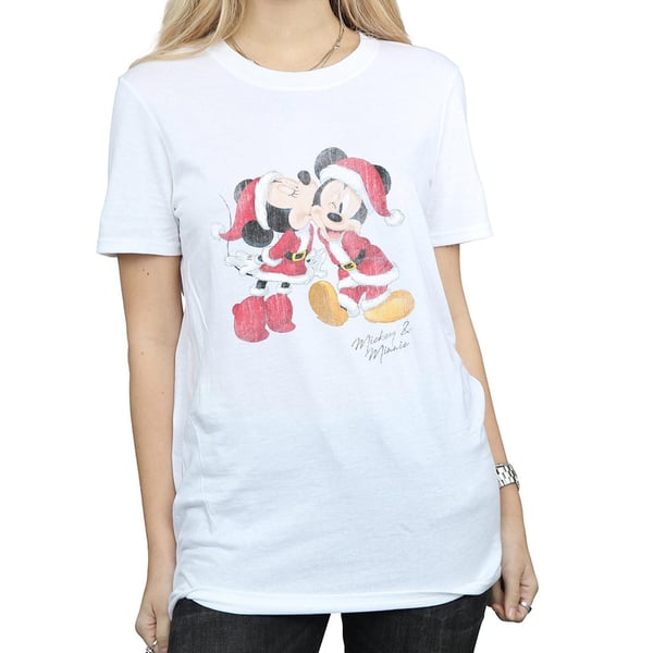 Disney Womens/Ladies Mickey And Minnie Christmas Kiss Cotton Boyfriend T-Shirt