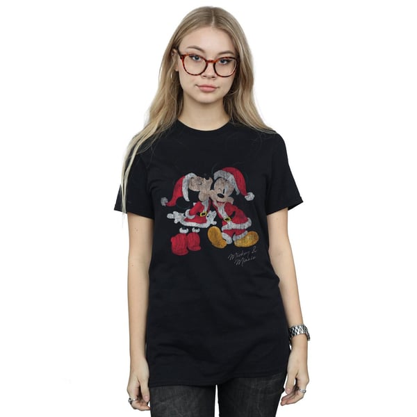 Disney Womens/Ladies Mickey And Minnie Christmas Kiss Cotton Boyfriend T-Shirt