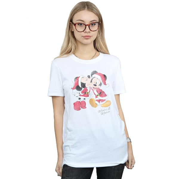 Disney Womens/Ladies Mickey And Minnie Christmas Kiss Cotton Boyfriend T-Shirt