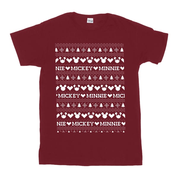 Disney Womens/Ladies Mickey And Minnie Christmas Fair Isle Cotton Boyfriend T-Shirt