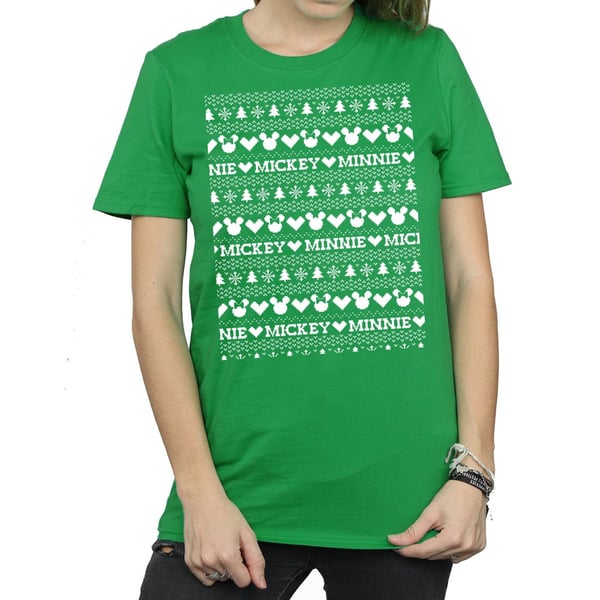 Disney Womens/Ladies Mickey And Minnie Christmas Fair Isle Cotton Boyfriend T-Shirt